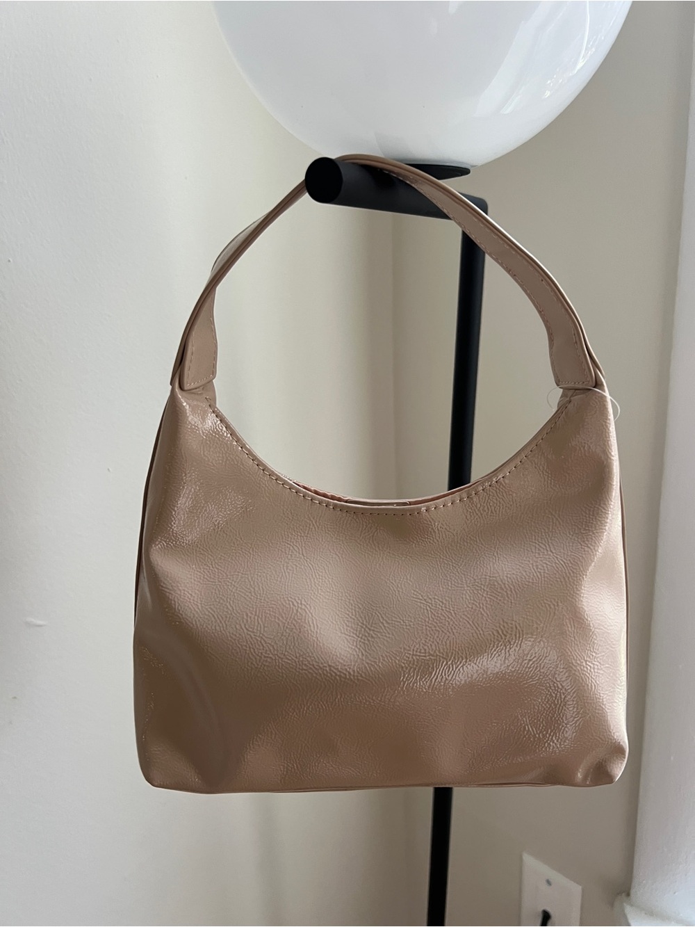 Old Navy Blush/Cream Crinkle Patent Crescent Shoulder Bag